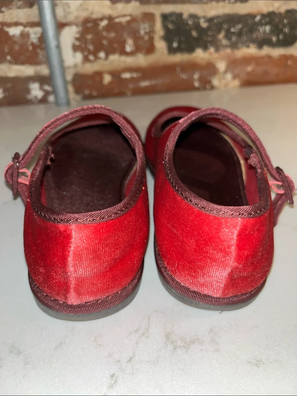 J Crew Red Velvet Mary Jane Shoes
